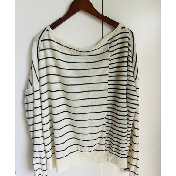 Designer AllSaints Wool Pullover Oversized Black & White Striped Sweater SZ M - Picture 4 of 7